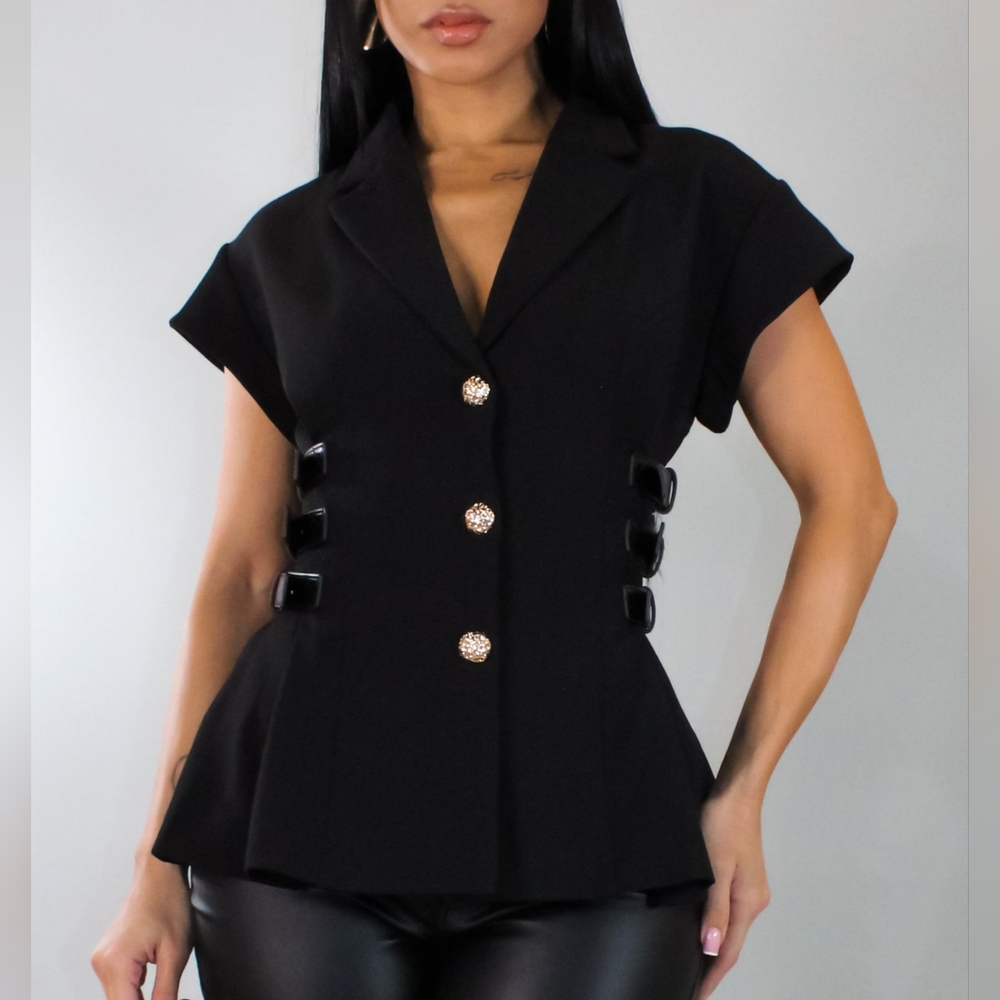 My Desire Side Belted Top- Black